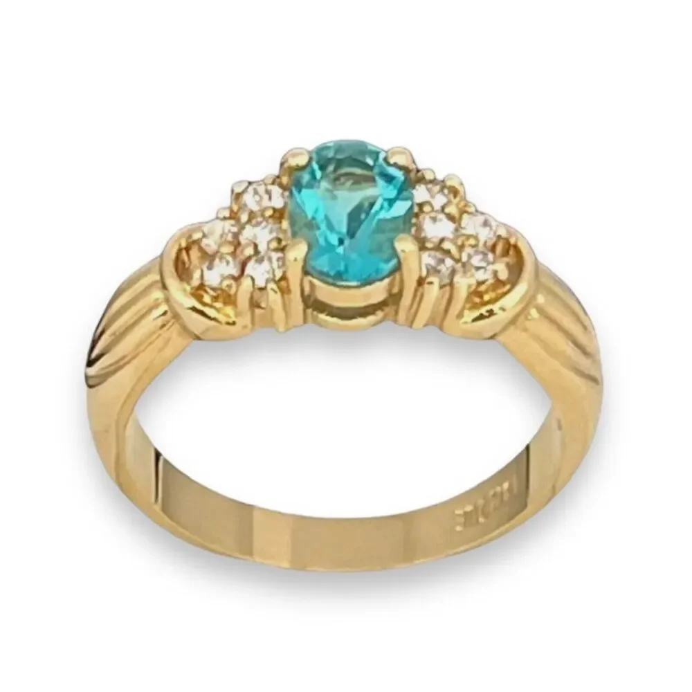 Vintage 1980s Blue CZ Ring Size 7 18KTGE Gold Plate Cluster - 14E